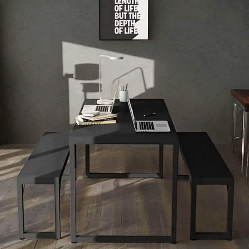 ترابيزة سفرة مع 2 بنش معدن بسطح خشب - STA62 - Homix