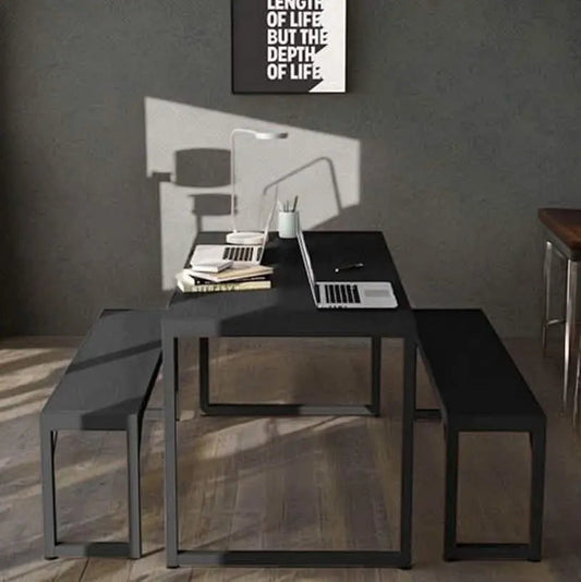 ترابيزة سفرة مع 2 بنش معدن بسطح خشب - STA62 - Homix