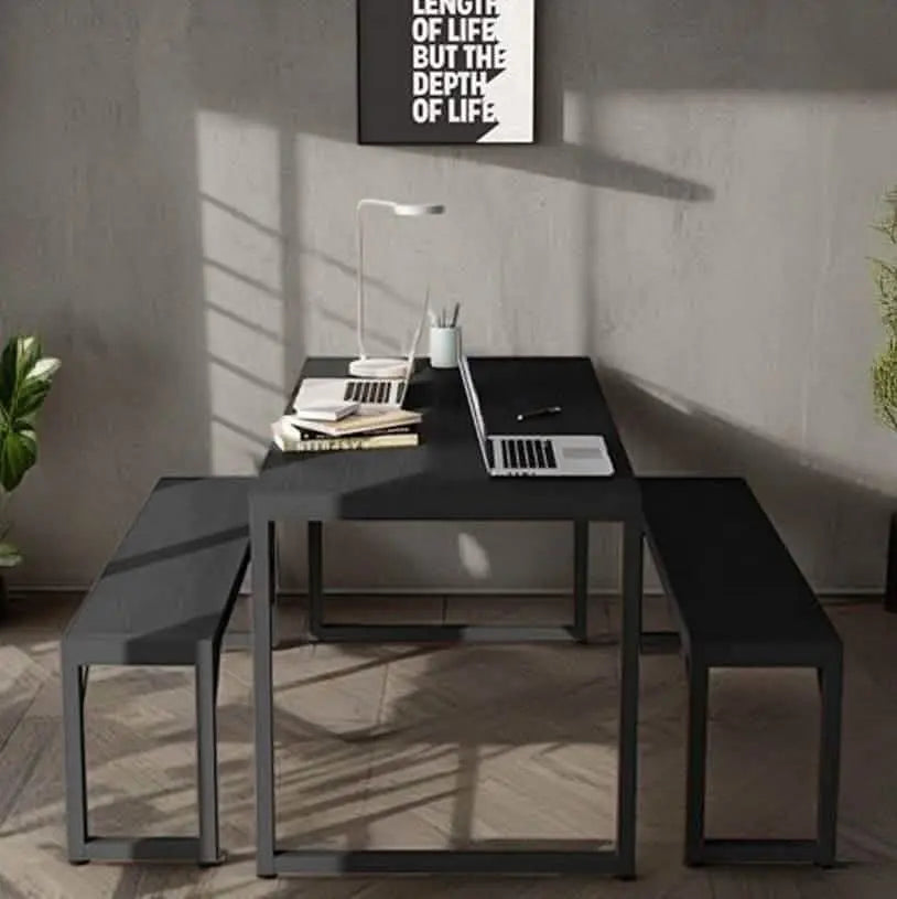 ترابيزة سفرة مع 2 بنش معدن بسطح خشب - STA62 - Homix