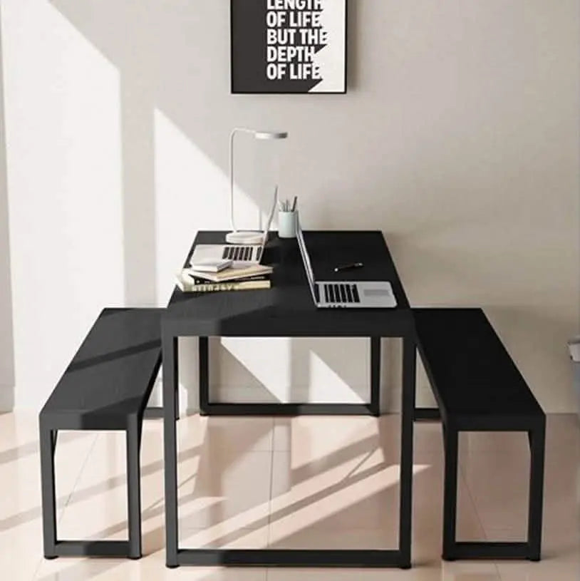 ترابيزة سفرة مع 2 بنش معدن بسطح خشب - STA62 - Homix