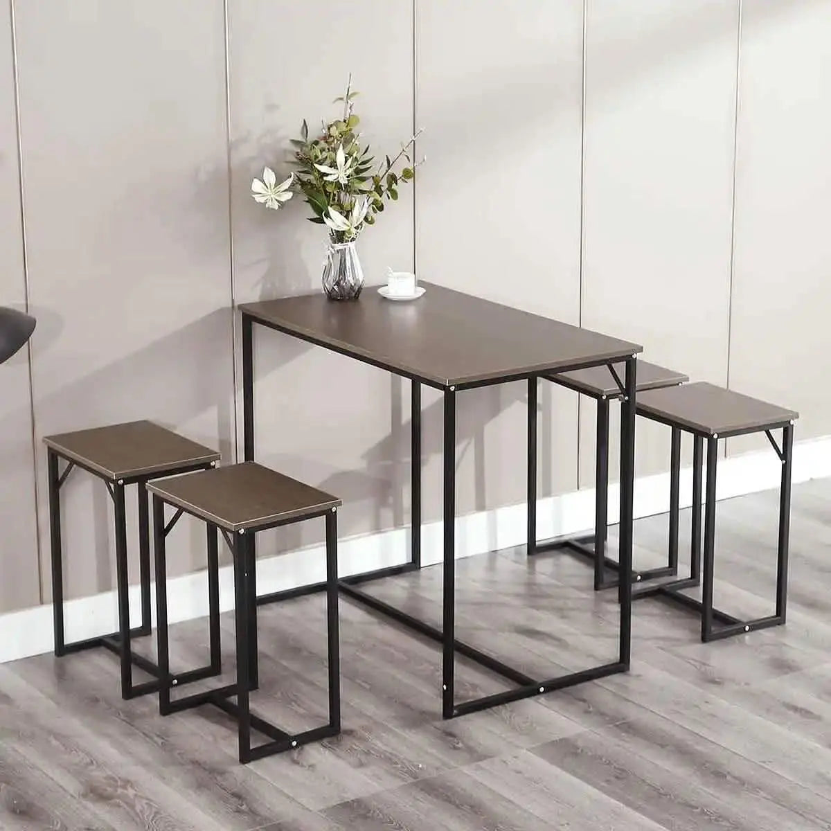 ترابيزة سفرة مع 4 كراسي معدن بسطح خشب - STA58 - Homix