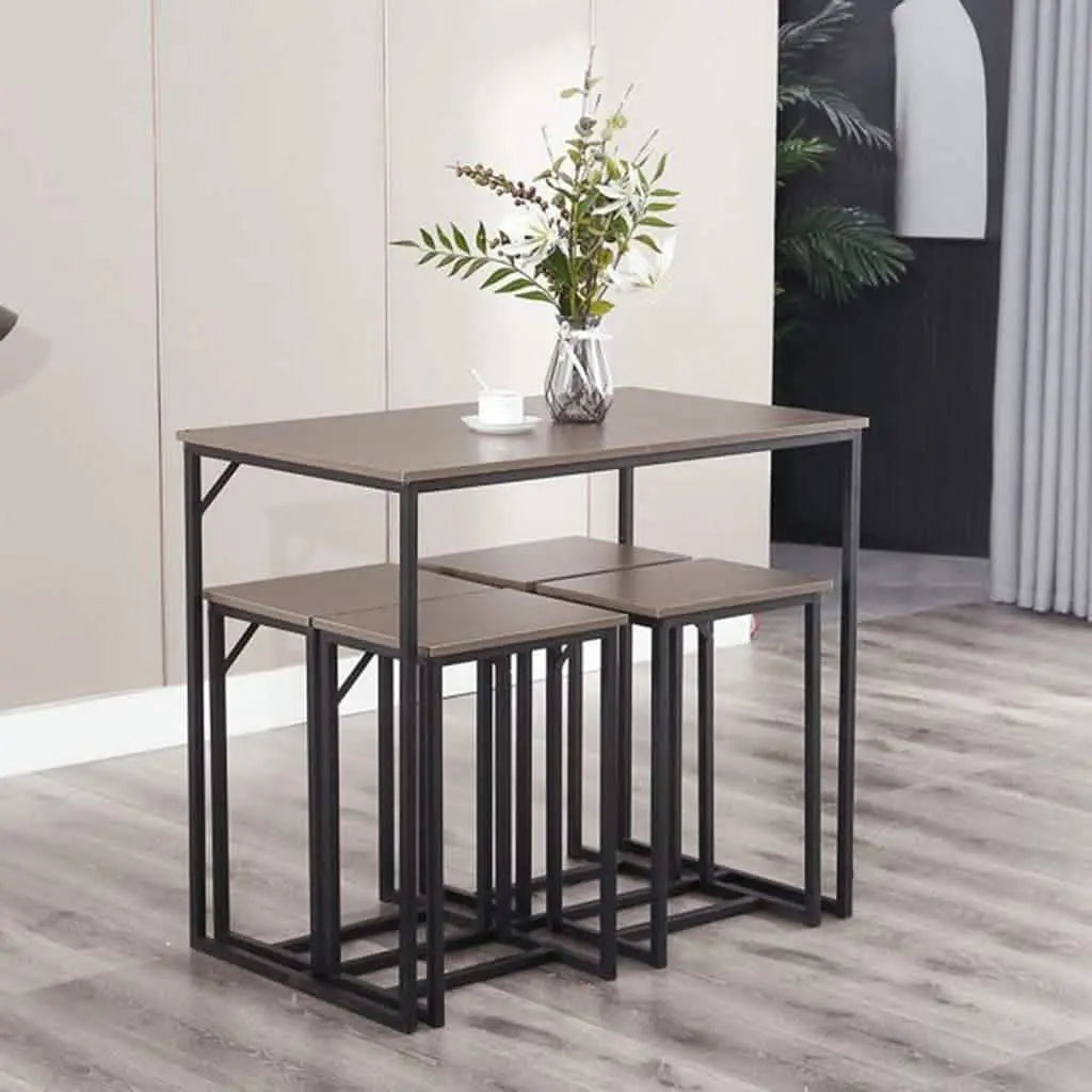 ترابيزة سفرة مع 4 كراسي معدن بسطح خشب - STA58 - Homix