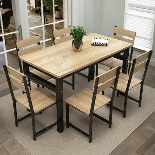 سفرة طعام مع 6 كراسي معدن بسطح خشب - STA68 - Homix