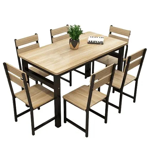سفرة طعام مع 6 كراسي معدن بسطح خشب - STA68 - Homix