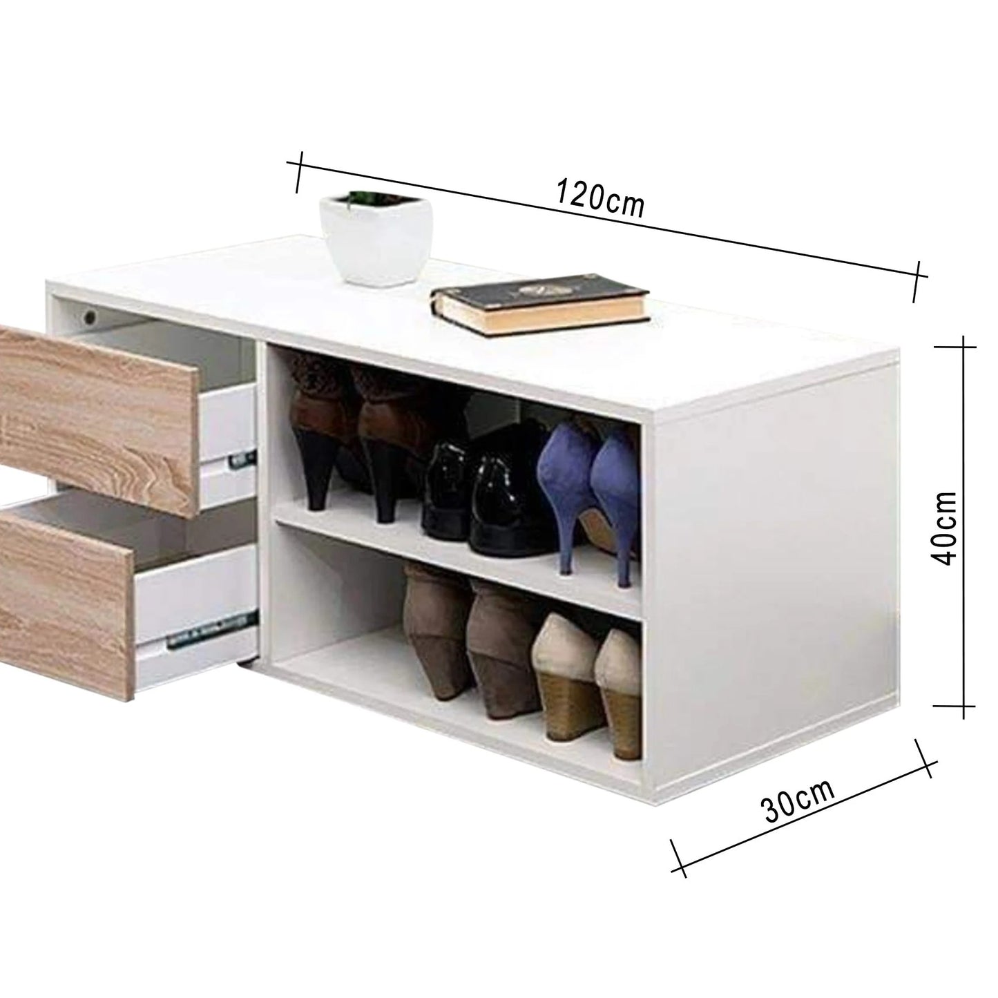 خزانة أحذية بيضاء مع درجين بيج