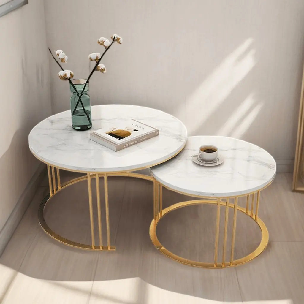 ترابيزة قهوة متداخلة معدن بسطح رخام - STA129 - Homix