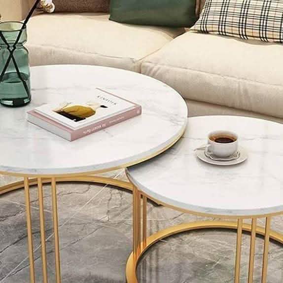 ترابيزة قهوة متداخلة معدن بسطح رخام - STA129 - Homix