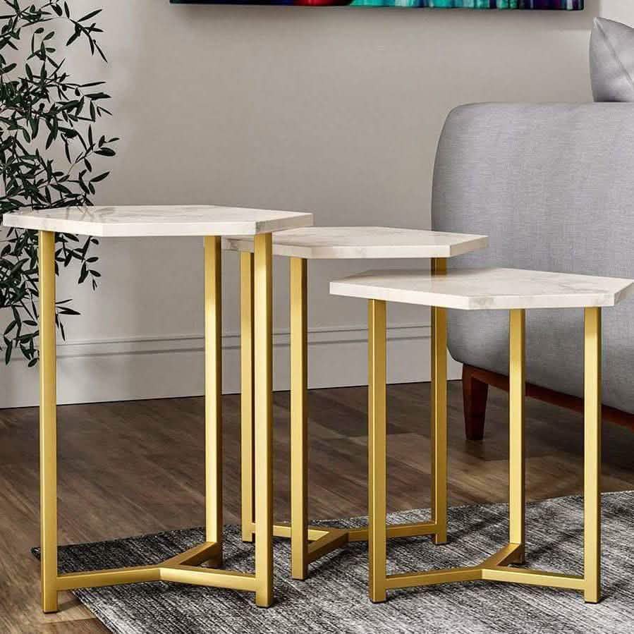 تسوق الأن من هومكس  مجموعة ترابيزات جانبية معدن بسطح رخام - STA39 بأفضل سعر وأفضل جودة