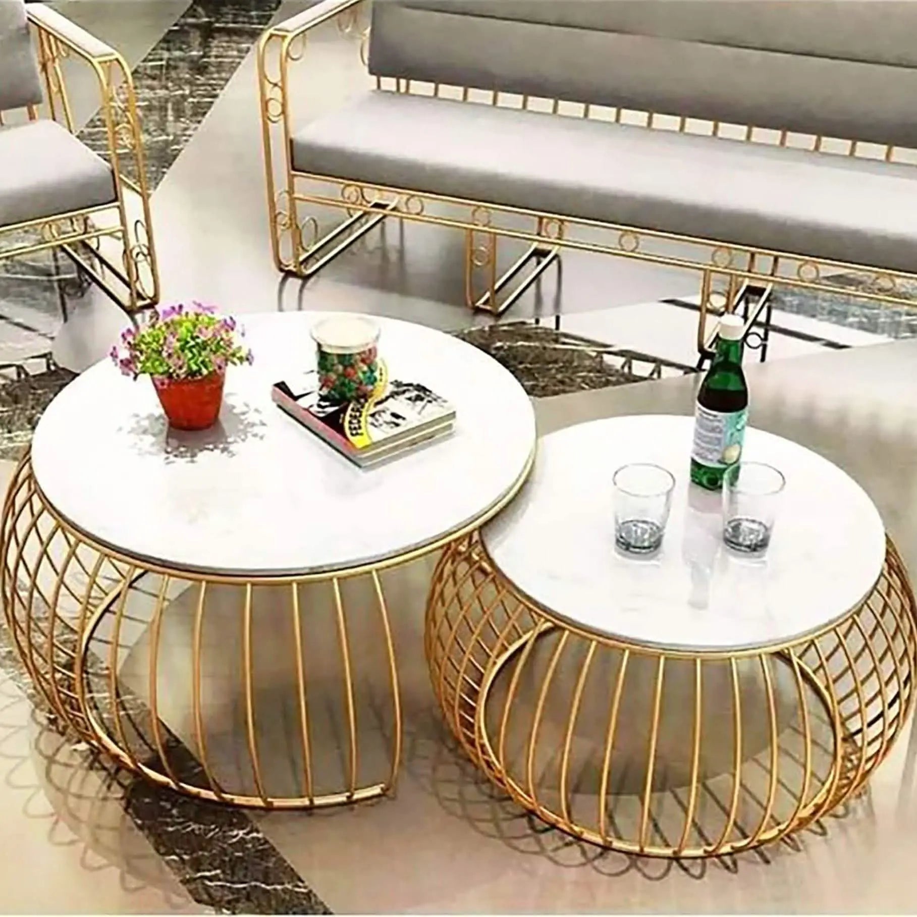 تسوق الأن من هومكس  طقم ترابيزات قهوة معدن بسطح رخام - STA43 بأفضل سعر وأفضل جودة