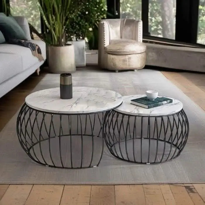 تسوق الأن من هومكس  ترابيزة قهوة متداخلة معدن بسطح رخام - STA79 بأفضل سعر وأفضل جودة