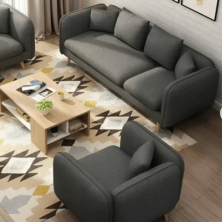 طقم كنب رمادي غامق خشب زان - STB71 - Homix